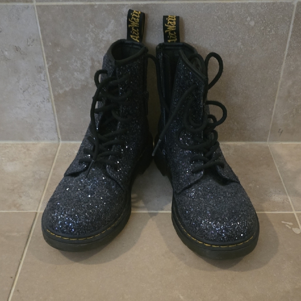 Dr. Martens Black Glitter Lace-Up Combat Boots